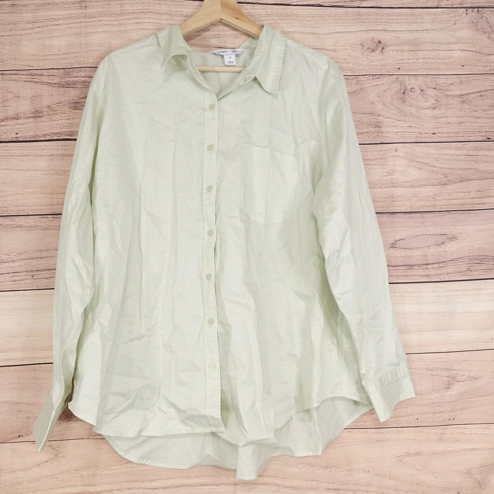 New! Old Navy Button-Up Womens 2X Green Classic Long Sleeve Cotton Shirt Casual